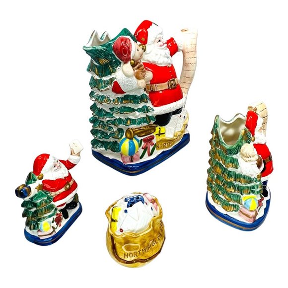 Vintage 1993 OCI Fitz and Floyd Ceramic 58 ox Pitcher, Creamer, Salt and Pepper - Picture 2 of 7